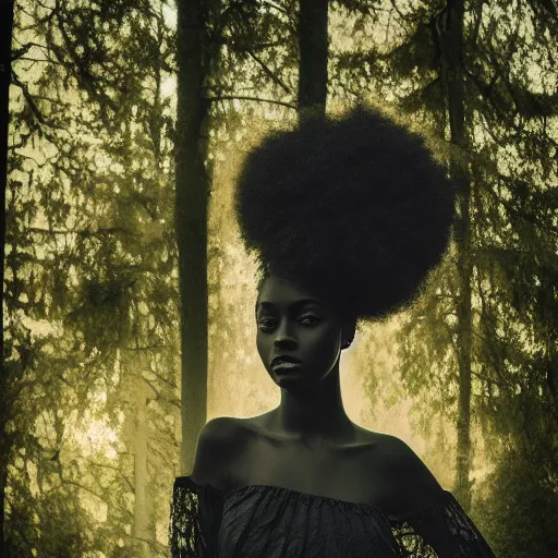 art nouveau, black girl, forest, Serene, Paper-Mache, Dynamic Lighting, gothic, Melancholic_2.png
